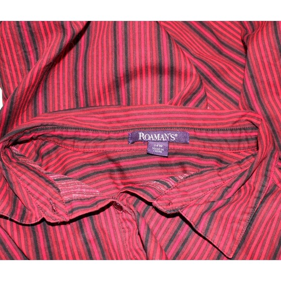 Roaman's Blouse Women's 24 Long Sleeves Red Black Stripe - Picture 5 of 5